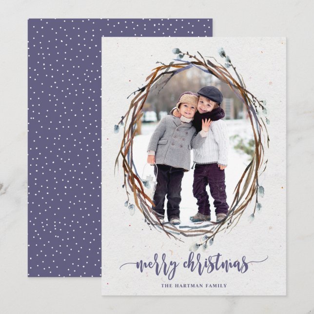 Cartes Pour Fêtes Annuelles Serre rustique Joyeux Noël Photo violet (Devant / Derrière)