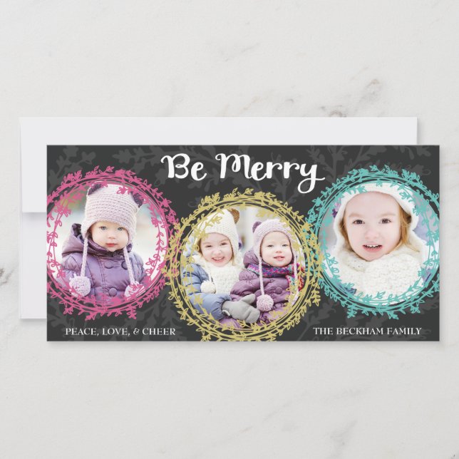 Cartes Pour Fêtes Annuelles Serres modernes Soyez Joyeux Trois Photo Grey (Devant)