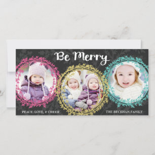 Cartes Pour Fêtes Annuelles Serres modernes Soyez Joyeux Trois Photo Grey