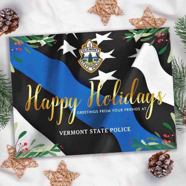Cartes Pour Fêtes Annuelles Service de police Ligne Bleue Mince Drapeau Noël (Créateur téléchargé)