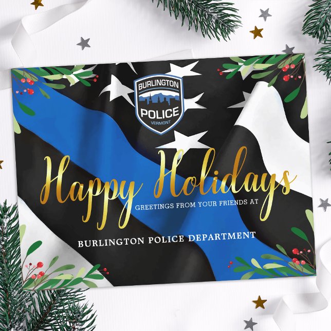 Cartes Pour Fêtes Annuelles Service de police Mince Ligne bleue Noël (Créateur téléchargé)