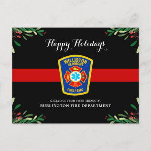 Cartes Pour Fêtes Annuelles Service d'incendie de la ligne rouge fine Noël