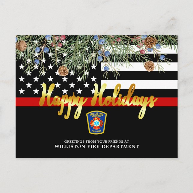 Cartes Pour Fêtes Annuelles Service d'incendie Noël Custom Mince Ligne rouge (Devant)