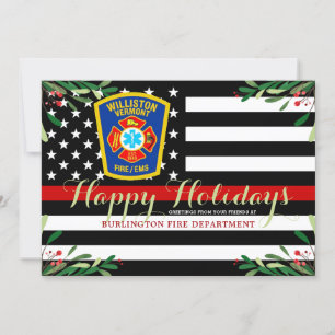 Cartes Pour Fêtes Annuelles Service d'incendie Noël Mince ligne rouge