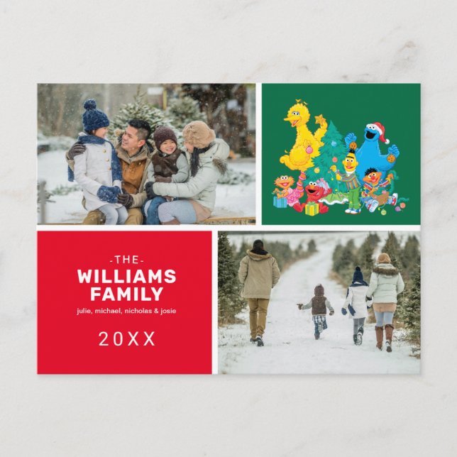 Cartes Pour Fêtes Annuelles Sesame Street - Famille de Noël (Devant)