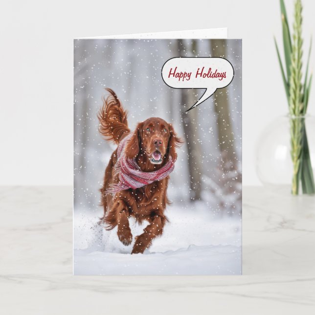 Cartes Pour Fêtes Annuelles Setter Irlandais De Noël Dans Les Snowflakes (Devant)