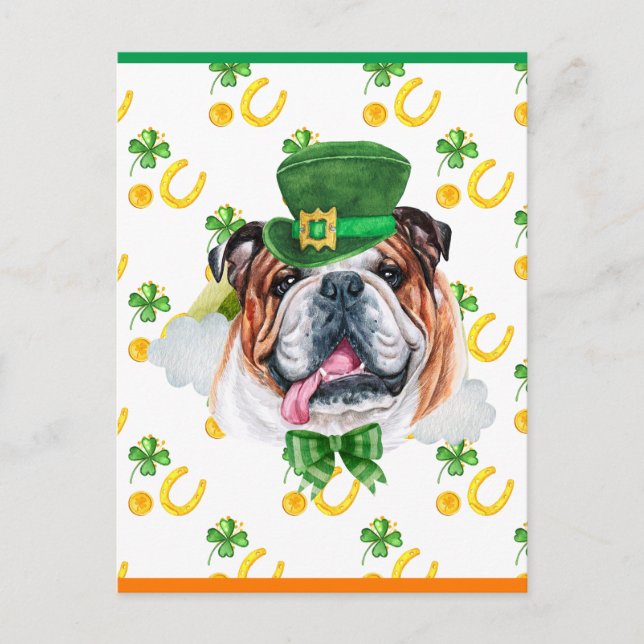 Cartes Pour Fêtes Annuelles Shamrock de Bulldog anglais St. Patricks Day (Devant)