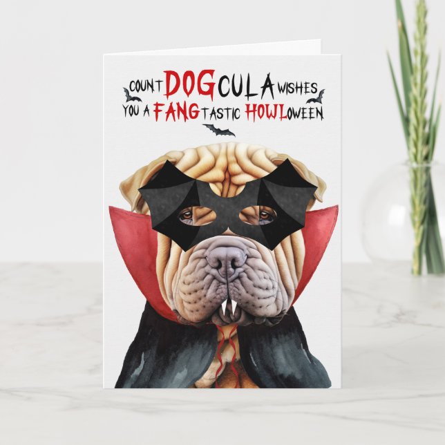 Cartes Pour Fêtes Annuelles Shar Pei Chien Drôle Nombre DOGcula Halloween (Devant)