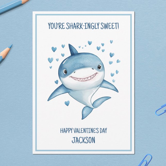 Cartes Pour Fêtes Annuelles Shark Boys Heureuse Sainte-Valentin de classe (Shark Boys Classroom School Happy Valentine's Day Holiday Card)