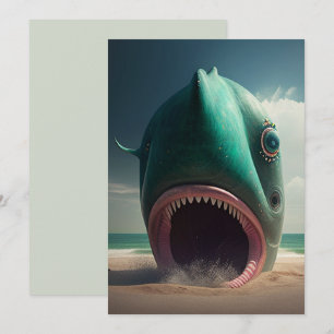 Cartes Pour Fêtes Annuelles Shark sculpture on the beach