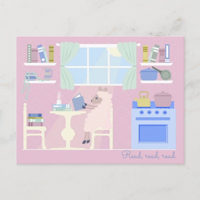 Cartes Pour Fêtes Annuelles Sheep Reading in the Kitchen Postcards (Devant)