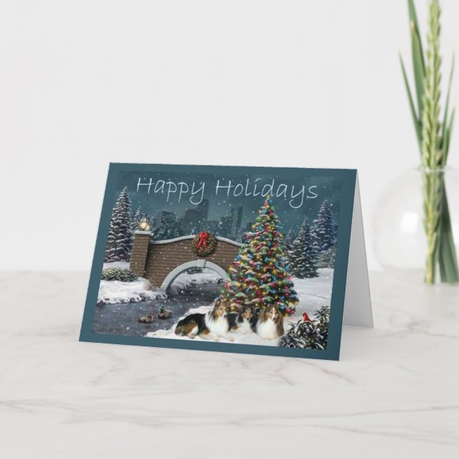 Cartes Pour Fêtes Annuelles Sheltie Christmas Card Soirée (Devant)