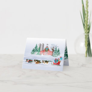 Cartes Pour Fêtes Annuelles Sheltie Dogs tirant Red Sleigh