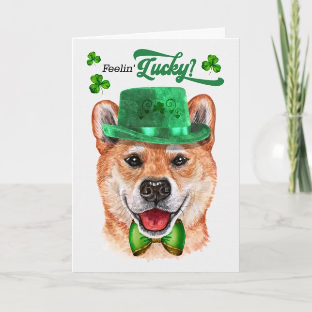 Cartes Pour Fêtes Annuelles Shiba Inu Dog Feelin' Lucky St Patrick's Day (Devant)
