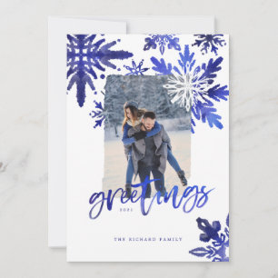 Cartes Pour Fêtes Annuelles Shibori Tie Dye Indigo Blue Snowflakes Photo