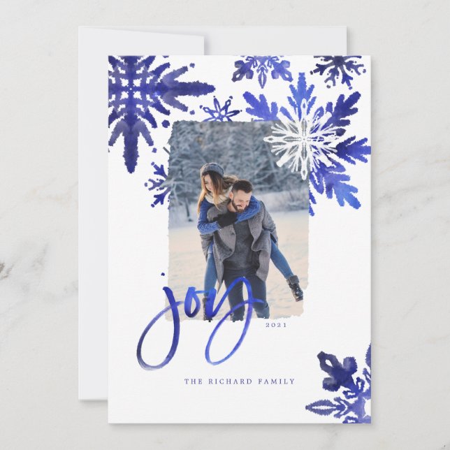 Cartes Pour Fêtes Annuelles Shibori Tie Dye Indigo Blue Snowflakes Photo (Devant)