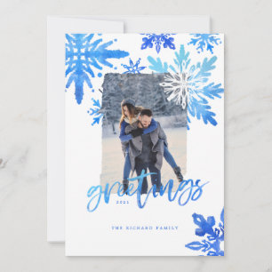 Cartes Pour Fêtes Annuelles Shibori Tie Dye Royal Blue Snowflakes Photo