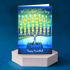Cartes Pour Fêtes Annuelles "Shine" bleu menorah photo nom personnalisé Hanouk