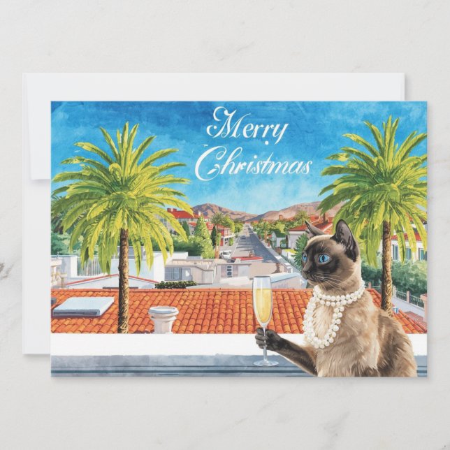 Cartes Pour Fêtes Annuelles Siamese Cat Christmas Greeting from California (Devant)