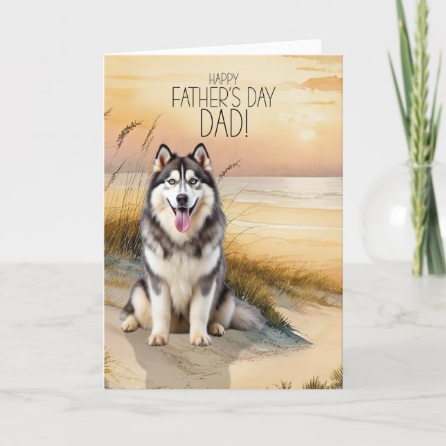 Cartes Pour Fêtes Annuelles Siberian Husky Dog Sunset Beach Father's Day (Devant)