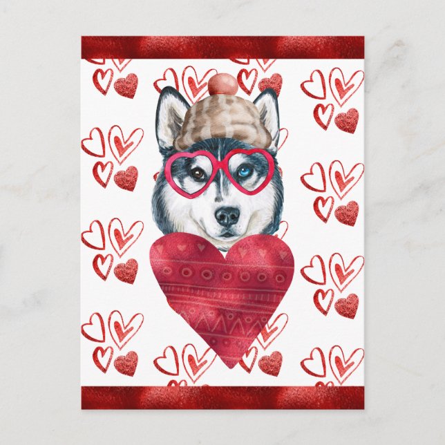 Cartes Pour Fêtes Annuelles Sibérie Husky Hearts Amoureux des chiens Valentine (Devant)