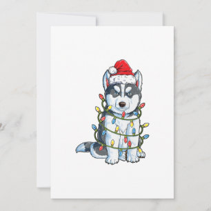 Cartes Pour Fêtes Annuelles Sibérien Husky Père Noël Noël Lumières Noël