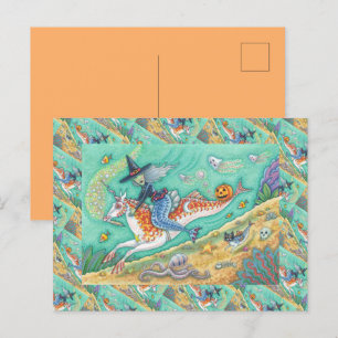 CARTES POUR FÊTES ANNUELLES SIDESADDLE WITCH MERMAID, IMAGINAIRE UNICORN MERHO