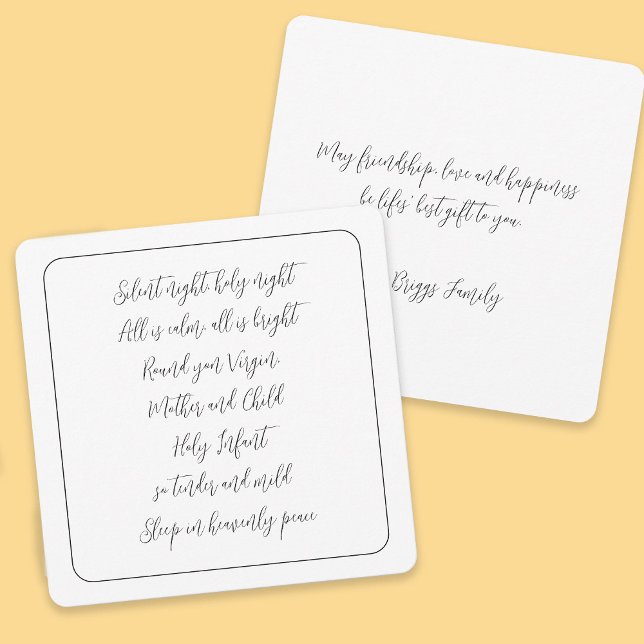 Cartes Pour Fêtes Annuelles Silence Night Carol Paroles Script Noël (Front and back view)