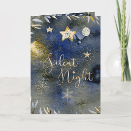 Cartes Pour Fêtes Annuelles Silent Night Blue Gold Festive Vacances Aquarelle