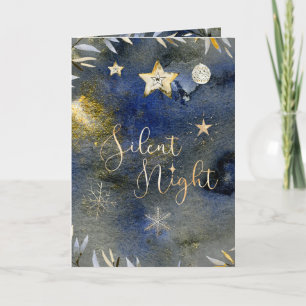 Cartes Pour Fêtes Annuelles Silent Night Blue Gold Festive Vacances Aquarelle