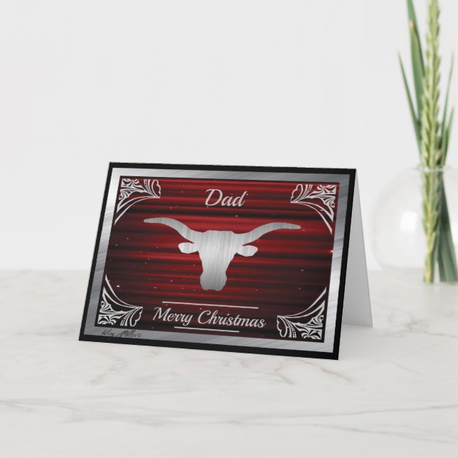 Cartes Pour Fêtes Annuelles Silhouette de bouvillon Longhorn (Devant)