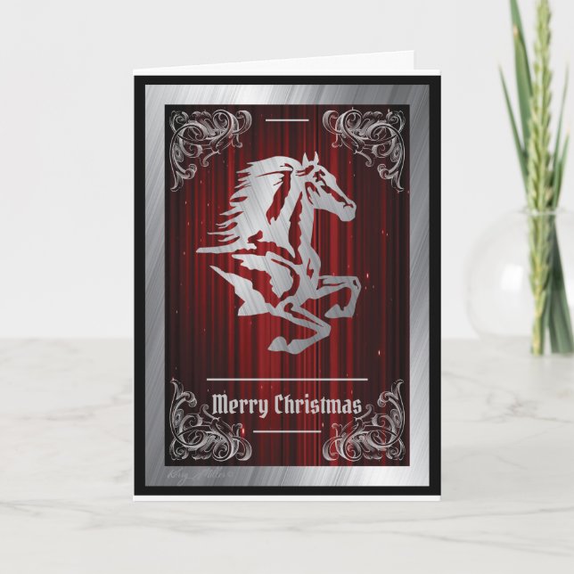 Cartes Pour Fêtes Annuelles Silhouette de cheval argenté chic (Devant)