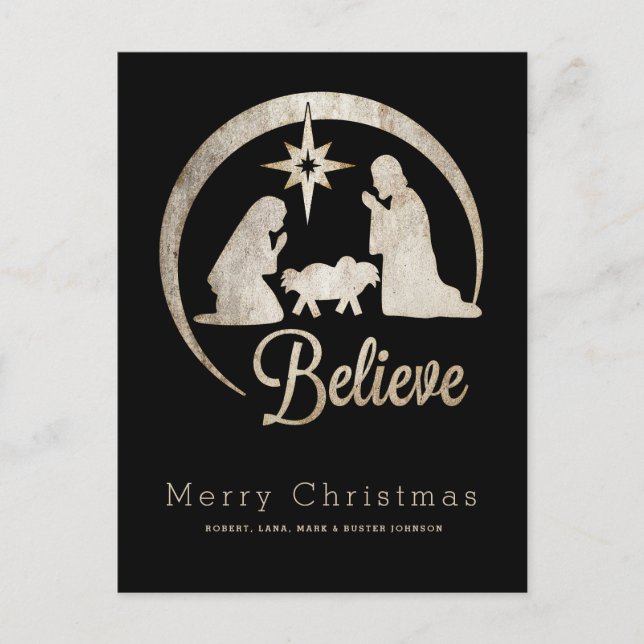 Cartes Pour Fêtes Annuelles Silhouette de la Nativité de Noël (Devant)