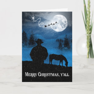 Cartes Pour Fêtes Annuelles Silhouette de Noël de cowboy avec cheval