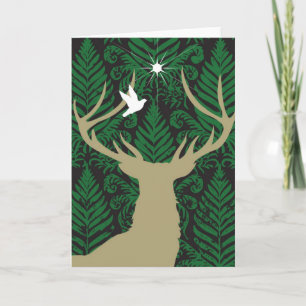 Cartes Pour Fêtes Annuelles Silhouette d'un cerf commun, d'une colombe et