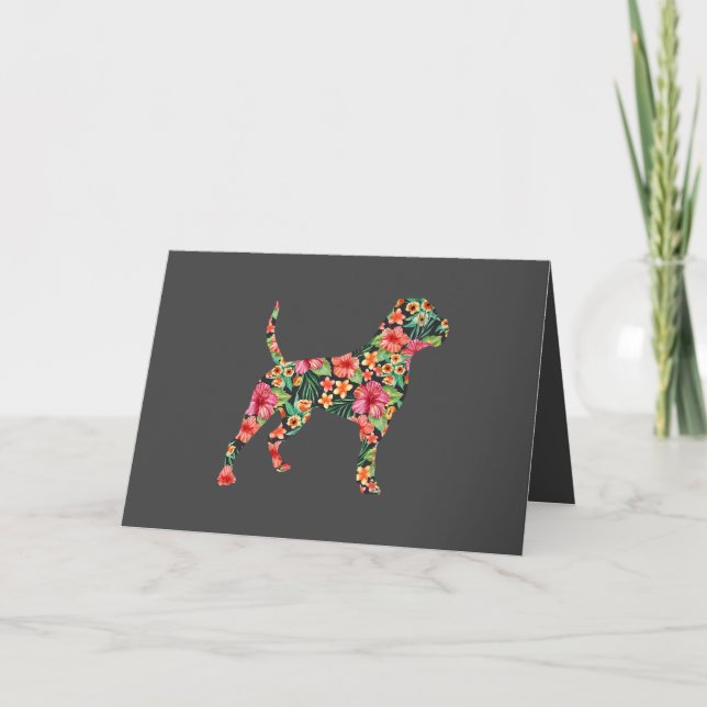 Cartes Pour Fêtes Annuelles Silhouette Florale de Bouledogue Américain Fleur d (Devant)
