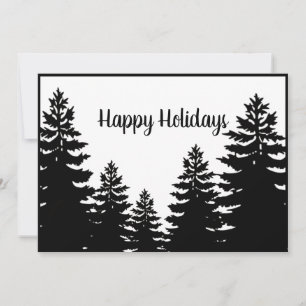 Cartes Pour Fêtes Annuelles Silhouette minimaliste de pin blanc noir
