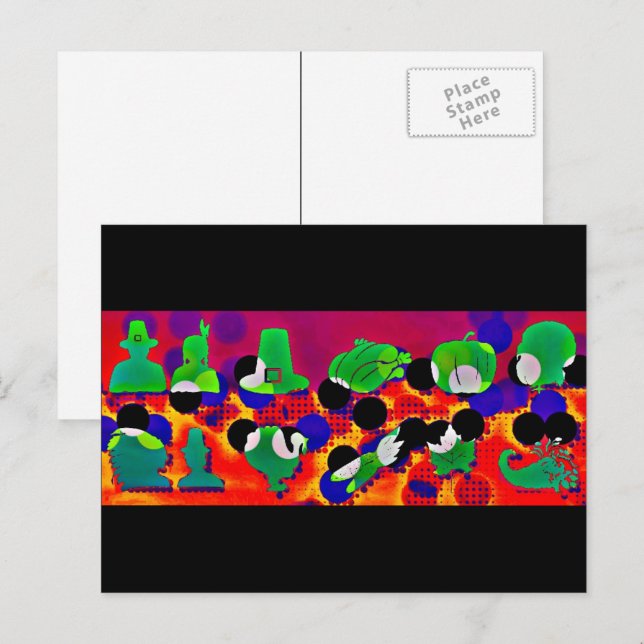 Cartes Pour Fêtes Annuelles Silhouettes de Thanksgiving Pop Art (Devant / Derrière)