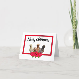 Cartes Pour Fêtes Annuelles Silkie Bantam poulet Noël Poinsetta RedFrame