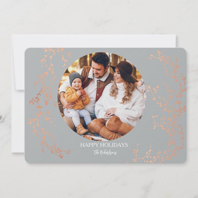 Cartes Pour Fêtes Annuelles Silver and Copper Photo Holiday Greeting Card (Devant)