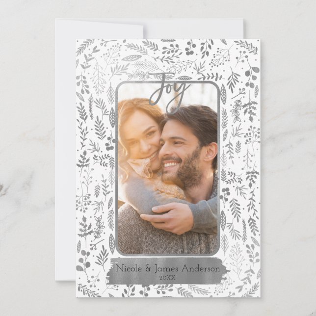 Cartes Pour Fêtes Annuelles Silver Foil Botanique Moderne Glam Photo de vacanc (Devant)