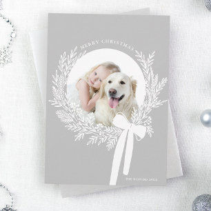 Cartes Pour Fêtes Annuelles Silver Grey & White Christmas Wreath Minimale phot