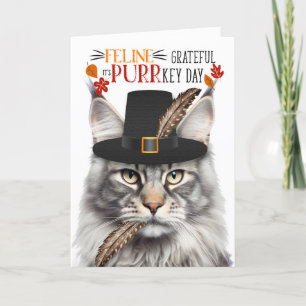 Cartes Pour Fêtes Annuelles Silver Maine Coon Cat Grateful pour PURRkey Day