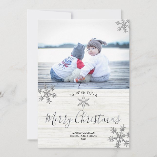 Cartes Pour Fêtes Annuelles Silver Snowflake Rustique Noël 2 Photo (Devant)