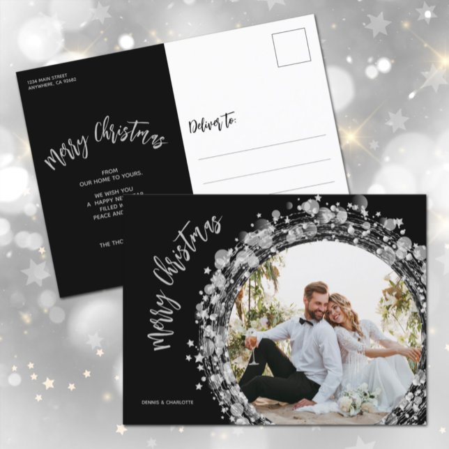Cartes Pour Fêtes Annuelles Silver Stars Photo Joyeux Noël Noir (Créateur téléchargé)