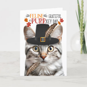 Cartes Pour Fêtes Annuelles Silver Tabby Cat Grateful pour PURRkey Day