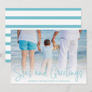 Cartes Pour Fêtes Annuelles Simple Aqua Beach Photo Noël élégant
