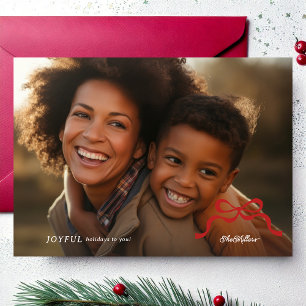 Cartes Pour Fêtes Annuelles simple arc rouge merveille deux photo noël plat