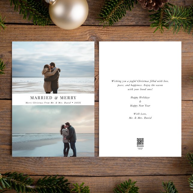 Cartes Pour Fêtes Annuelles Simple Beach Photo Marié & Joyeux Noël (Créateur téléchargé)