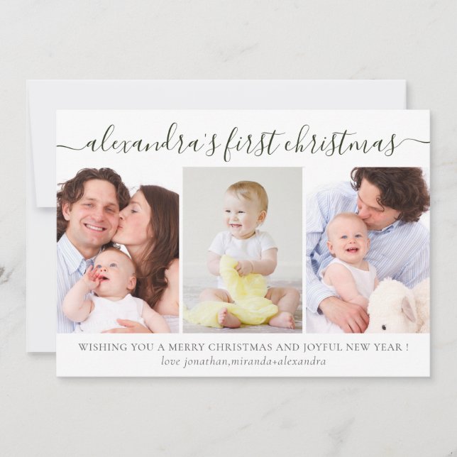 Cartes Pour Fêtes Annuelles Simple bébé First Christmas Photo Collage Vert (Devant)